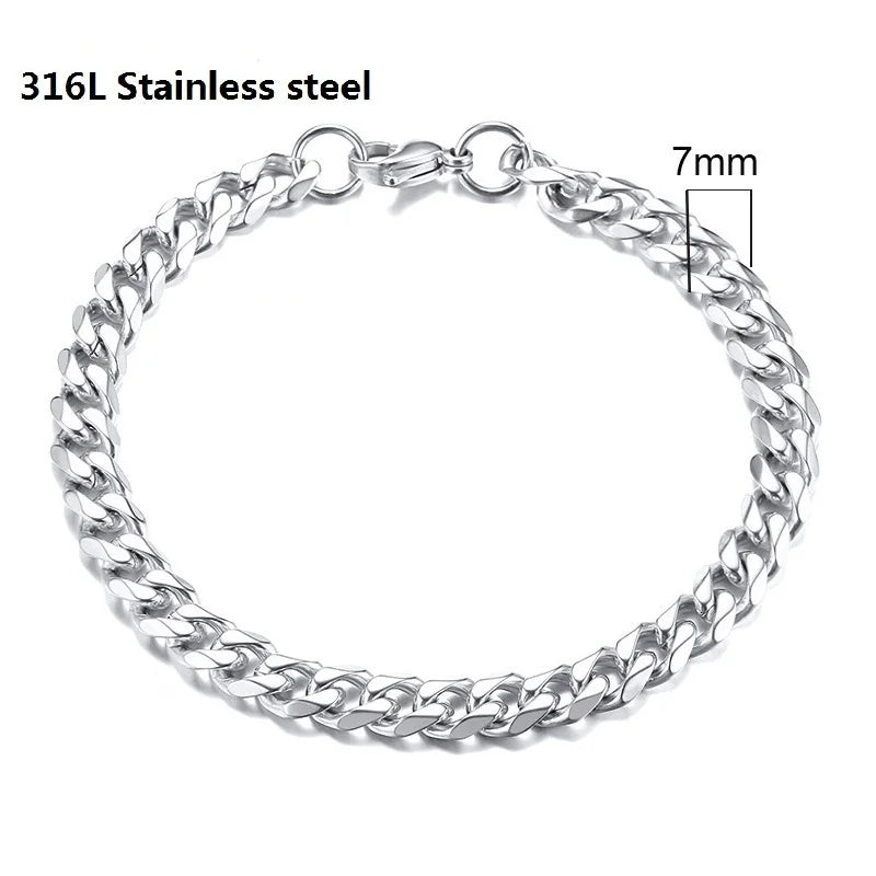 316L Stainless Steel Cuban Chain Bracelet for Men Women