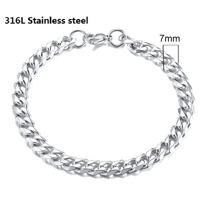 316L Stainless Steel Cuban Chain Bracelet for Men Women